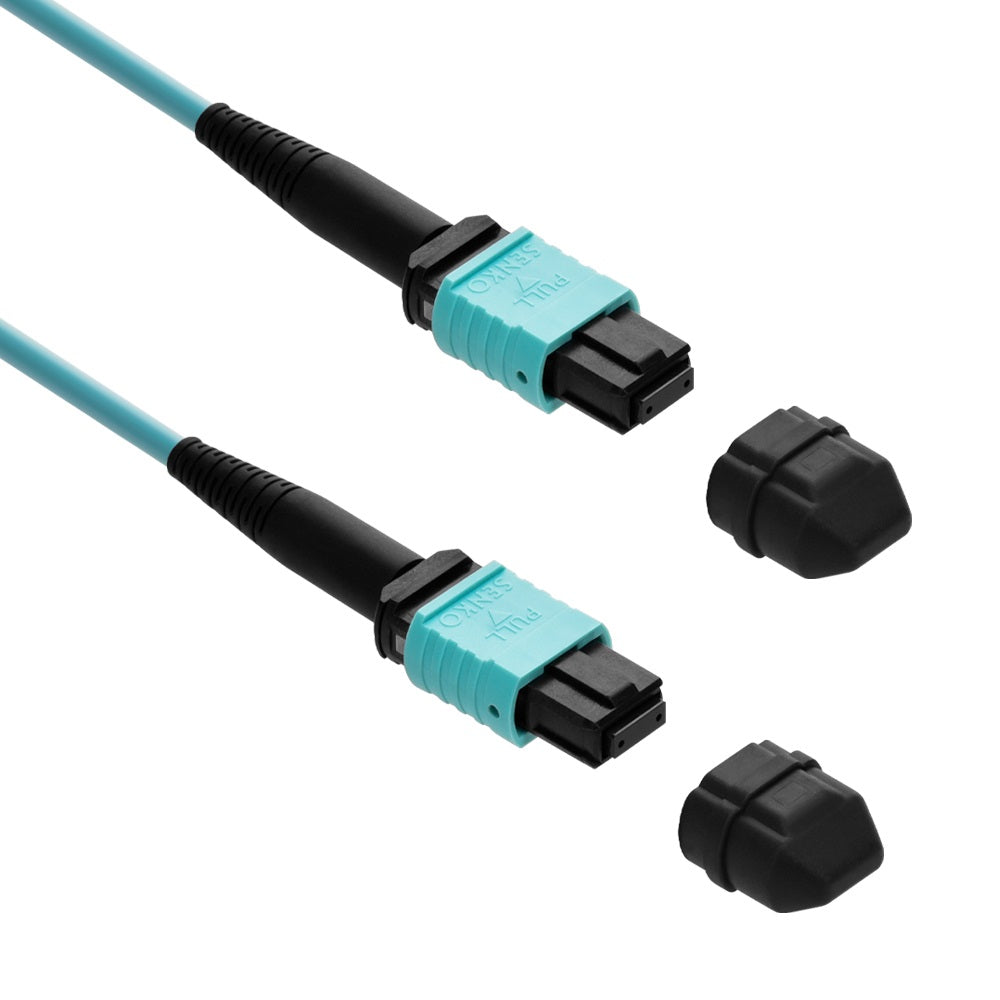 MPO OM3 Multimode 12-Fiber F to F Type B Aqua OFNR MPO OM3 Multimode 12-Fiber F to F Type B Aqua OFNR